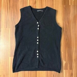 Vtg 80s Harold's‎ size M 100% cotton navy blue sweater vest unique buttons
